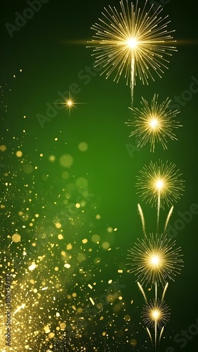 Vibrant Fireworks Illuminating Dark Night Sky with Sparkling Golden Lights