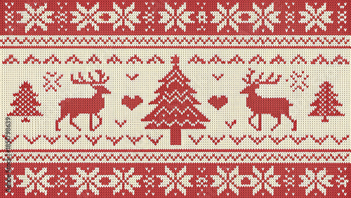 Wallpaper Mural A horizontal Christmas ugly sweater pattern with white snowflakes on a green and red knitted background. Torontodigital.ca