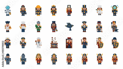 Collection of Diverse Pixel Art Characters in Various Professions and Eras.
