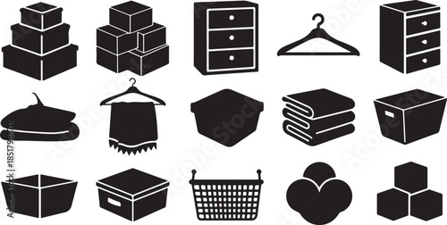 Household storage and organization icons set
