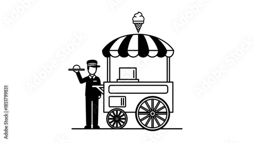 Vintage hand drawn vector illustration of a classic horse drawn carriage featuring antique wheels and retro transport design elements for travel