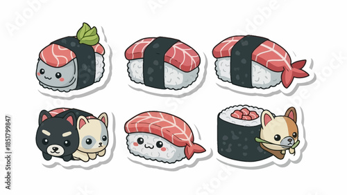 A colorful cartoon vector illustration set featuring a cat, dog, and mouse with Christmas holiday icons like a cake, money, and a festive hat