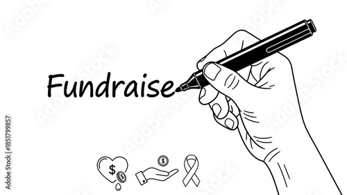 Black silhouette vector illustration of a person's hand holding a pencil to create art and music design drawings