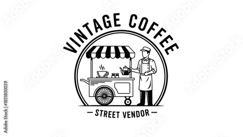 Vintage black and white wine label vector illustration with a shipping service stamp and delivery truck icon in a frame