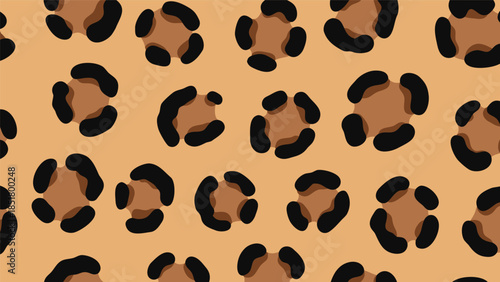 A seamless pattern of leopard spots in various sizes against a tan background.