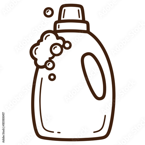 Illustrated laundry detergent bottle with soap bubbles cleaning supplies household items laundry day essentials
