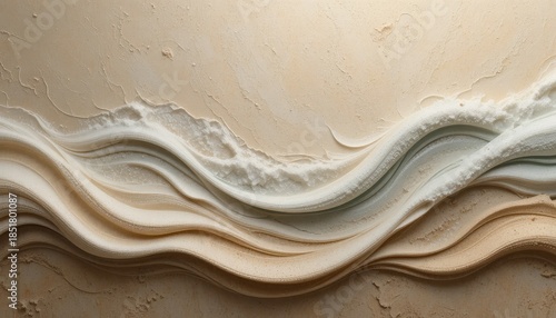 Warm, neutral hues, organic wave backgrounds, and contemporary, ecological design ideas