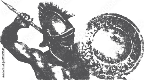 Spartan warrior with shield and weapon. A fierce, stylized vector illustration showcasing strength and ancient military culture.