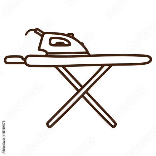 Ironing board with iron on top essential for laundry and household chores simple design for easy use