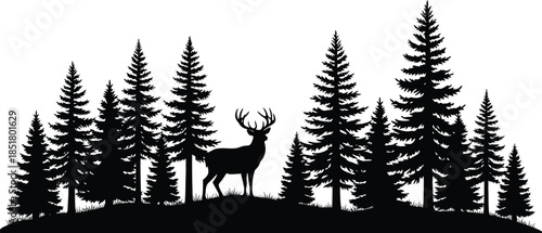 Silhouetted depiction of a deer standing on a small hill