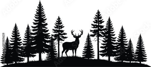 Silhouetted depiction of a deer standing on a small hill