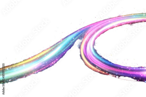 Colorful light trail creates a mesmerizing rainbow effect against a dark background, adding vibrancy and energy to the scene at night