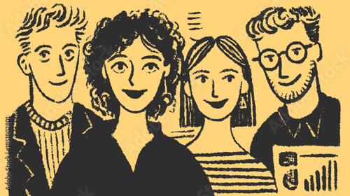 Group of people illustrated in a colorful style. Modern vector illustration showcasing a friendly set of characters.