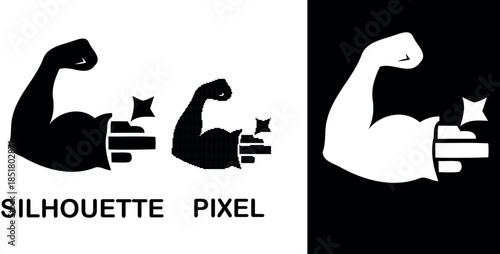Silhouette & pixel of a flexing arm a vector graphic design element