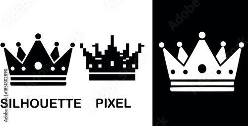 A detailed silhouette & pixel of a royal crown in vector format