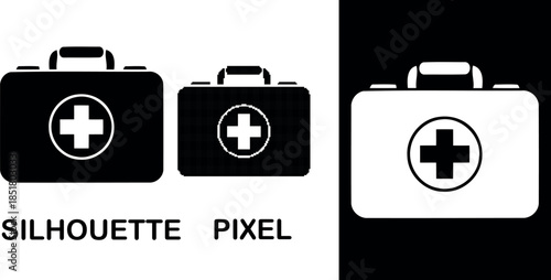 A detailed view of a first aid kit silhouette & pixel in vector format