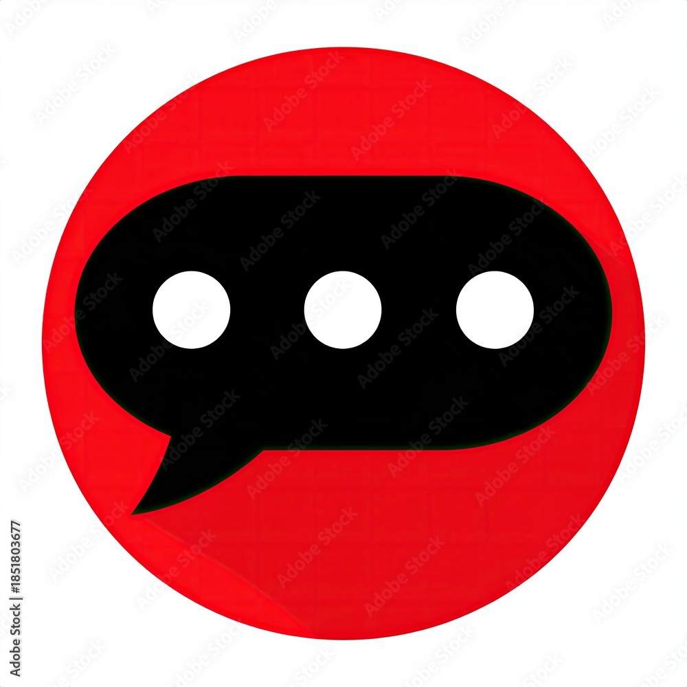 Fototapeta premium Red circle icon, black speech bubble with three white dots