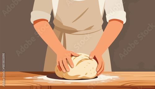 Hands shaping dough on a floured surface