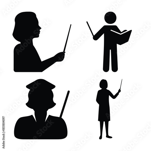 Teacher instructor educator presentation icon set with pointer