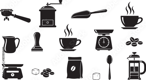 Coffee making equipment icon set vector