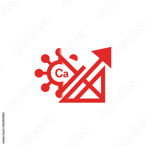 Red Graph Icon Representing Calcium Levels on a White Background