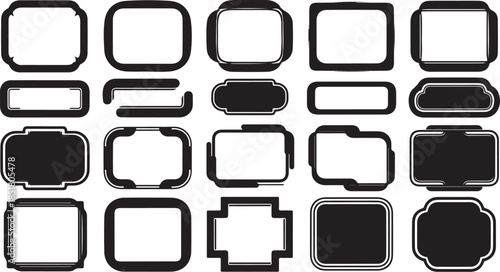 Collection of blank black and white label shapes