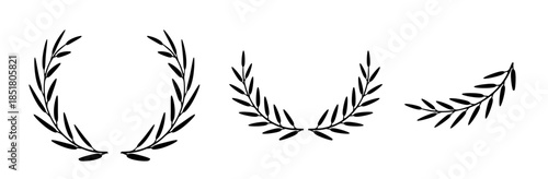 Laurel wreath icon, award symbol with leaf and branch in a circle