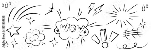 Cartoon line effects icon set. Manga speed elements, movement, burst, sketched motion
