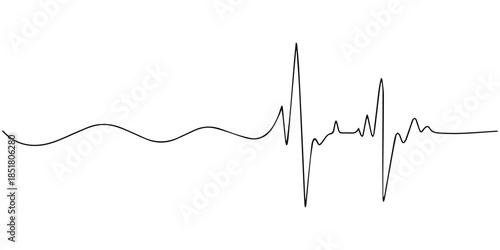 Electrocardiogram ecg or ekg waveform showing heart rhythm, isolated on continuous one line art of vector illustration, Continuous line representing a heartbeat outline vector art illustration, Heart