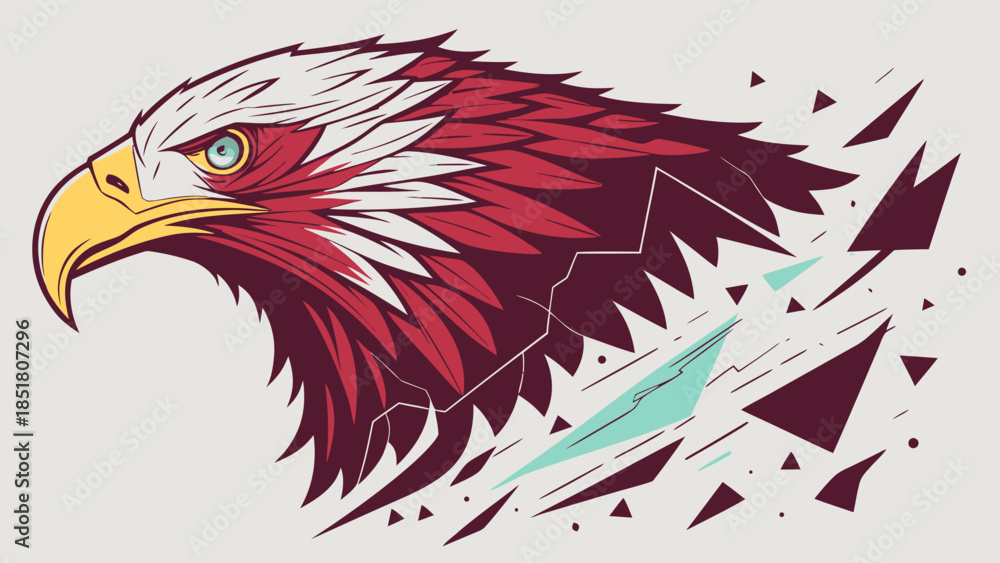Fototapeta premium Stylized Eagle Profile Illustration with Geometric Fragments