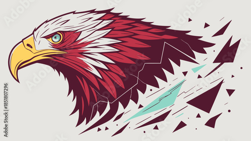 Stylized Eagle Profile Illustration with Geometric Fragments