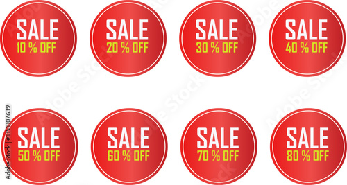 Vector illustration of a business set featuring glossy red round sale buttons, discount labels, and Easter egg stickers with price tags for web shop offers
