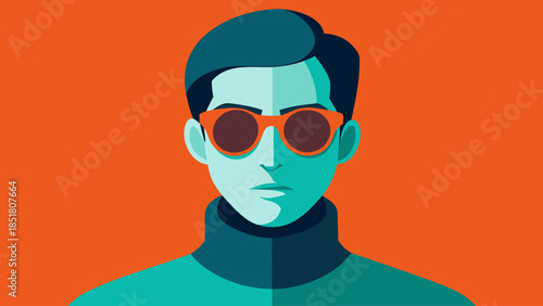 Modern Man with Sunglasses - Flat Design Portrait on Vibrant Orange Background