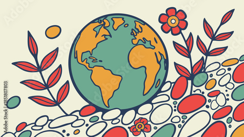 Global Ecology Illustration with Botanical Elements