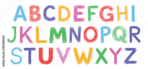 Colorful crayon-style uppercase alphabet from A to Z