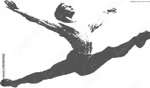 Dancer in a dynamic leap silhouette. Black and white vector illustration emphasizing movement and grace in athletic performance.