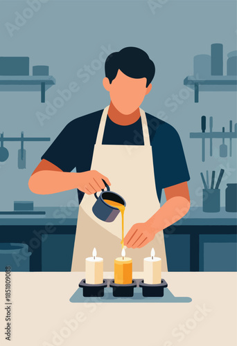 A person pouring liquid wax to create candles in a workshop