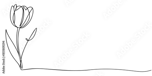 Minimalist tulip continuous line drawing icon symbol isolate design element, Tulip one line drawing. Abstract flower continuous line. Minimalist contour drawing of tulip. Continuous line drawing