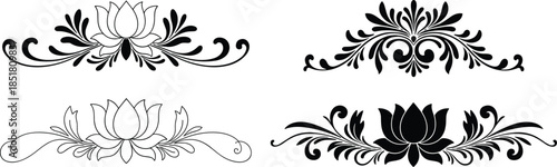 Set of Four Lotus Flower Decorative Ornaments vector illustration
