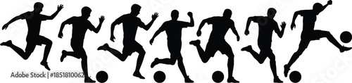 Silhouette figures of soccer players arranged in a dynamic sequence