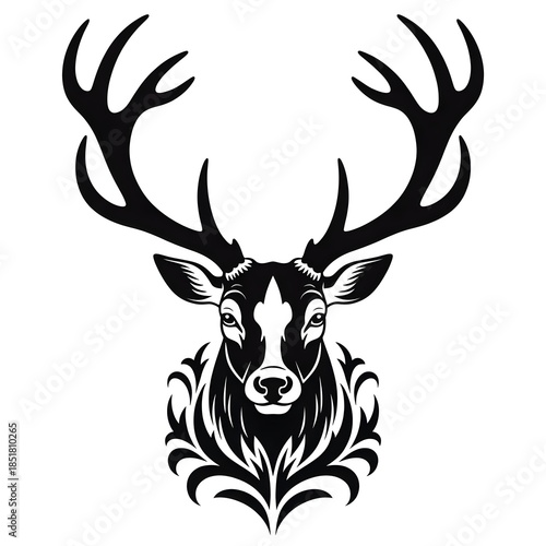 Majestic stag head with antlers and floral elements