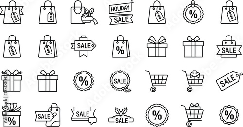 Black Friday and holiday shopping icons for marketing and sales
