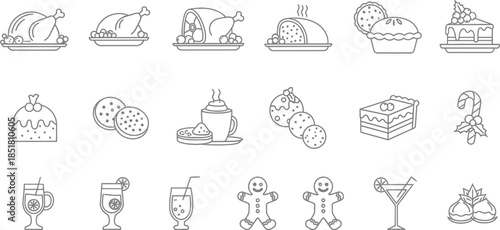 Delicious holiday food and drink icons for festive celebrations