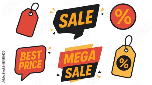 Sale and discount tags and labels for retail promotions