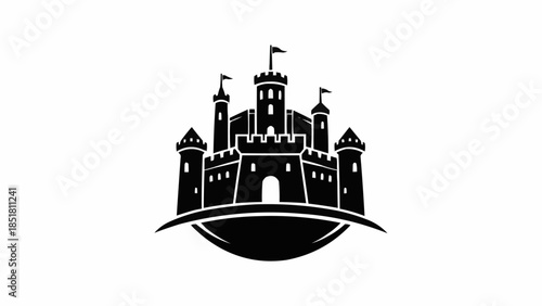 Black Silhouette of a Majestic Castle Emblem.