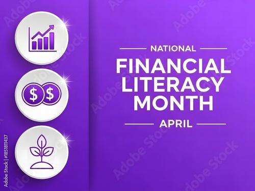 National Financial Literacy Month Banner – Money Management, Savings and Investment Concept