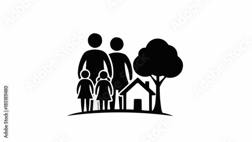 Family Home and Tree Icon Silhouette.