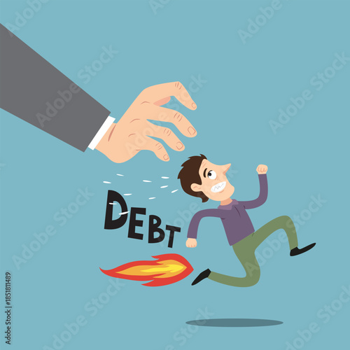 Man Running Out Debt Hunting.