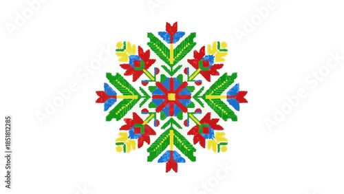Colorful Bulgarian embroidery pattern symbolizing Trifon Zarezan  