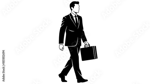 A man in a suit walks with a briefcase, representing business.